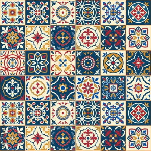 Gorgeous seamless  pattern . Moroccan, Portuguese  tiles, Azulejo, ornaments. 