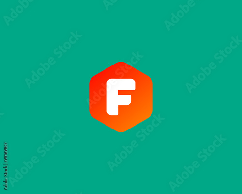 Abstract letter F logo design template. Colorful creative hexagon sign. Universal vector icon.