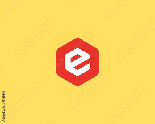 Abstract letter E logo design template. Colorful creative hexagon sign. Universal vector icon.