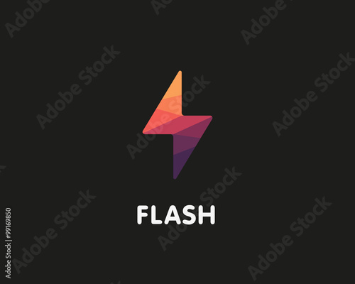 Flash Logo design vector illustration. Fast quick polygon symbol. Rapid thunderbolt  colorful icon, t shirt print graphics, apparel fashion tee design. 