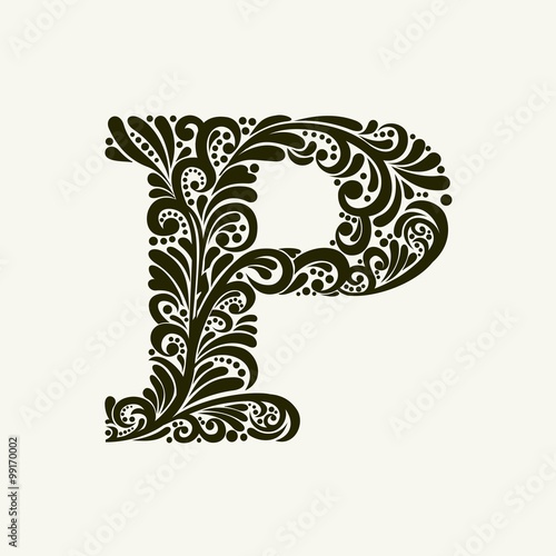 Elegant capital letter P in the style of the Baroque. To use monograms, logos, emblems and initials.