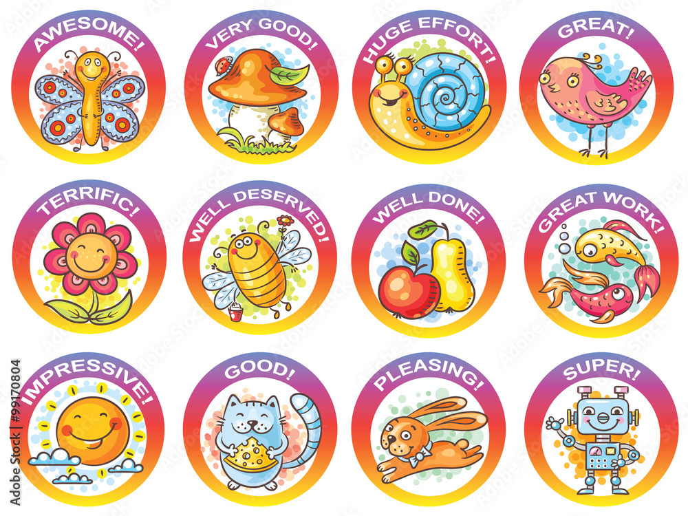 Set of cartoon stickers for encouraging students