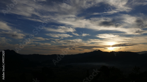 sun, mountain, cloud and sky at dawn
