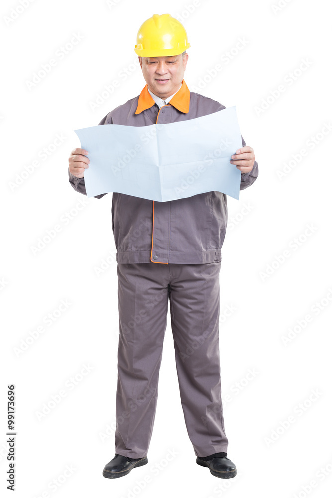 isolated engineer holding blueprint isolated engineer holding blueprint
