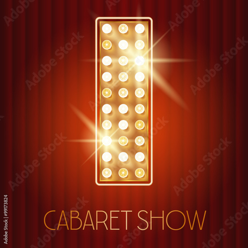 Vector shiny gold lamp alphabet in cabaret show style. Letter I