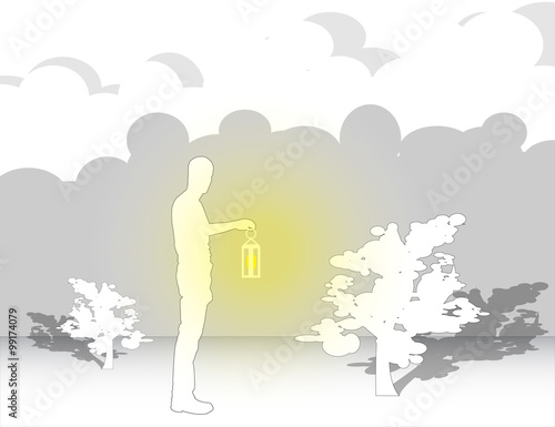 black-and-white picture of a man in the woods