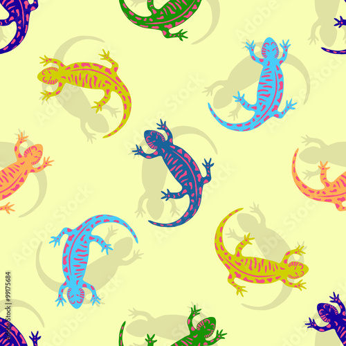 Hand drawn colorful salamander seamless pattern. Vector for kids textile