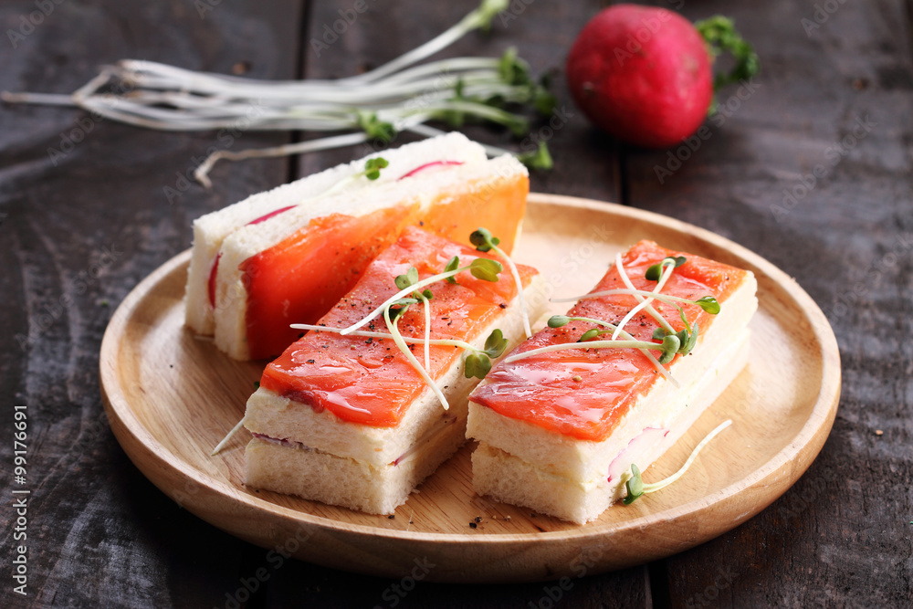 smoked salmon and radish finger sandwiches. smoked salmon and radish finger sandwiches.
