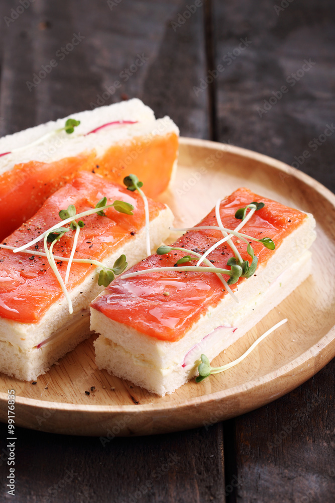 smoked salmon and radish finger sandwiches. smoked salmon and radish finger sandwiches.