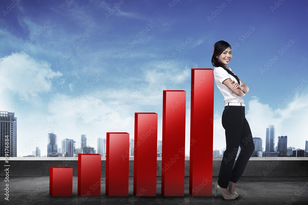 Business woman lean on graph Business woman lean on graph