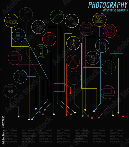 Photography infographics set with photo, camera equipment