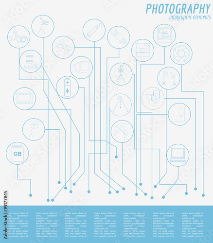 Photography infographics set with photo, camera equipment
