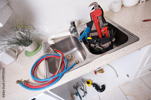 Kitchen Water tap and sink.