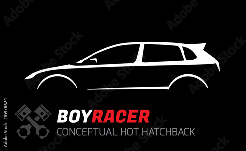 Boy Racer Modern Hot Hatchback Car Silhouette Concept Vector Design