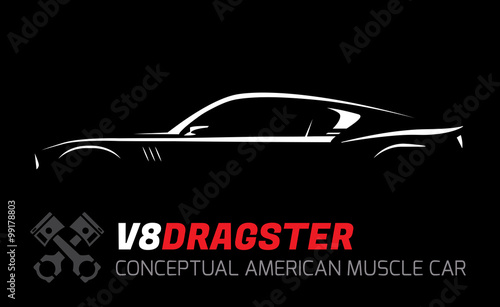Conceptual V8 drag race muscle car silhouette. Original vehicle vector design.