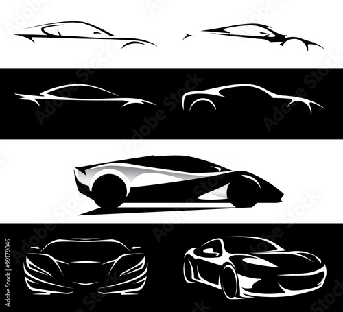 Conceptual supercar vehicle silhouette set vector design collection
