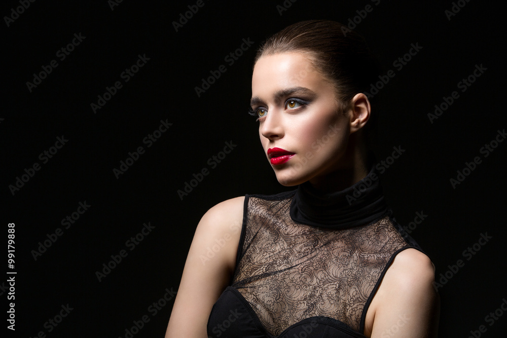 Fototapeta premium Beautiful girl with red lips