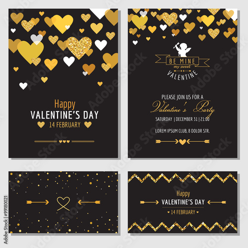 Set of Love Cards with Gold Glitter - Wedding, Valentine's Day © wooster