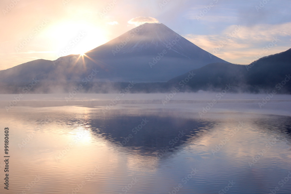 富士山と本栖湖の日の出