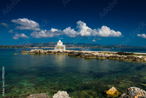 Lighthouse in Kefalonia. Landscape of Lighthouse of St. Theodore at Argostoli, Kefalonia, Ionian islands, Greece. Attraction of the island of Kefalonia. The current lighthouse on the island. 