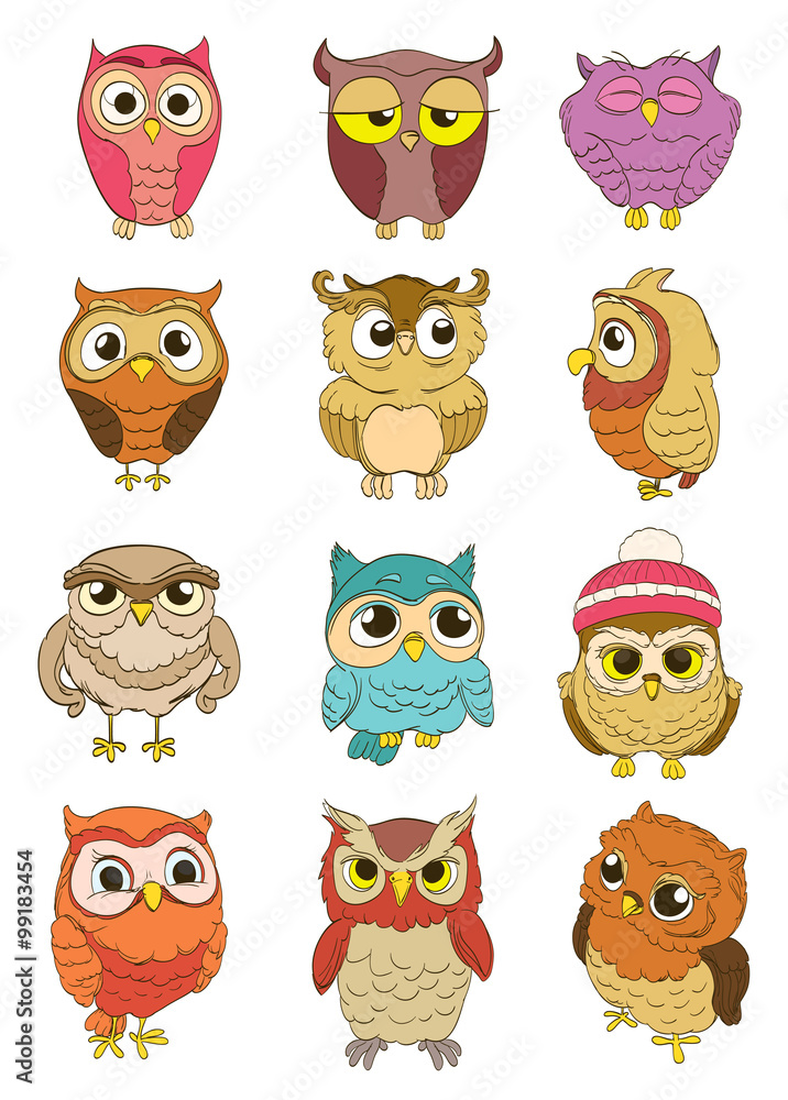 set of cartoon owls. vector set of cartoon owls. vector