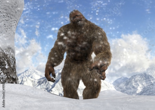 Sasquatch - Bigfoot - Yeti on snowy mountain peaks