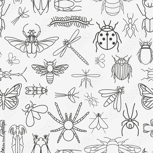 Insects seamless pattern. 24 pieces in set.