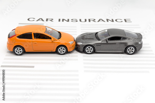 Accident toy car with toy car insurance concept