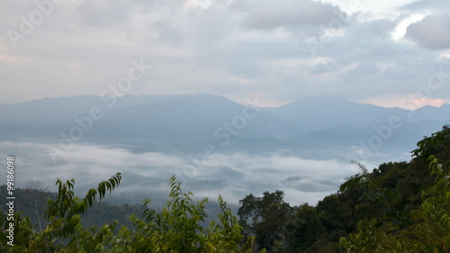 Morning mist at Khao Panoen Thung in Kaeng Krachan National Park, Phetchaburi, Thailand, Timelapse Video photo