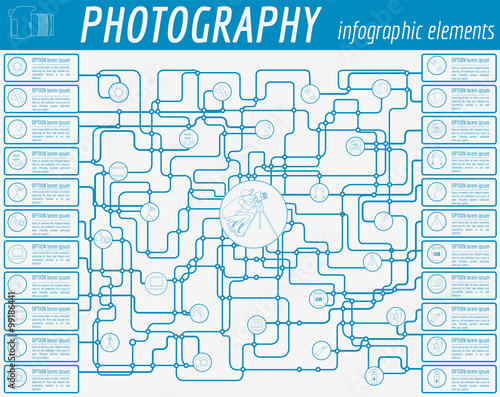Photography infographics set with photo, camera equipment