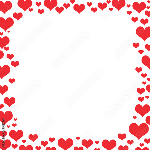 Red different shaped hearts frame on white background