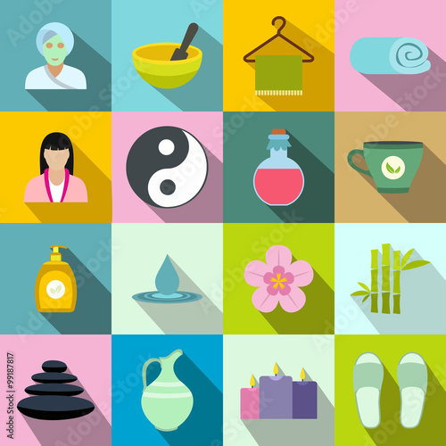 Spa flat icons set