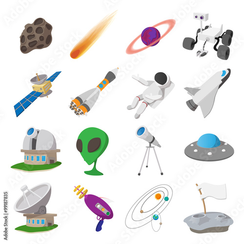 Space cartoon illustrations set