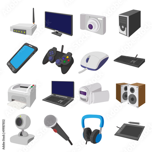 Technology and devices cartoon icons set