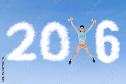 Woman Jumping with Numbers 2016