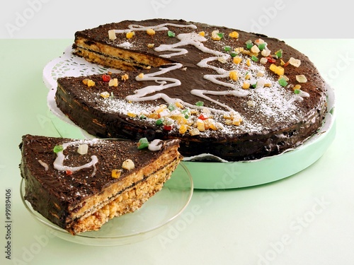 layer cake with almonds,nut and chocolate photo