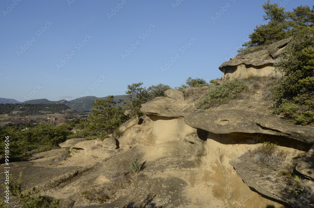 Drome landscape of sand rocks in France