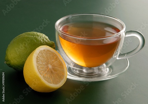 cup of tea aand citrus fruits