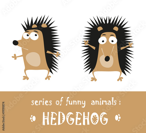 Funny hedgehog hand drawn in cartoon style isolated on white background. Vector illustration