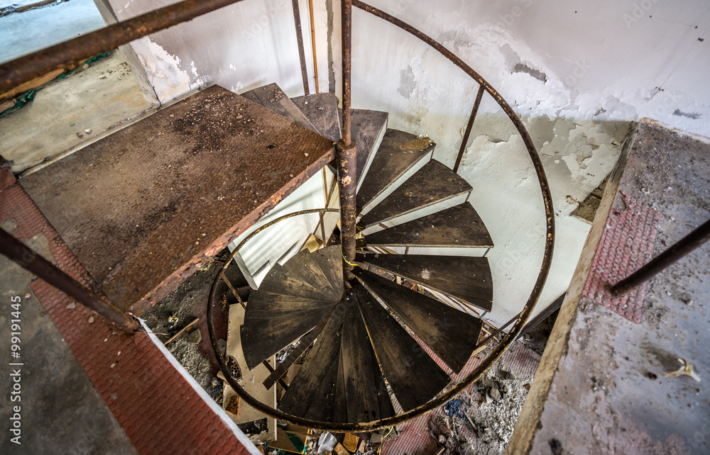 Obraz premium stairs in abandoned hotel in former Tourist Complex of Kupari village, Croatia
