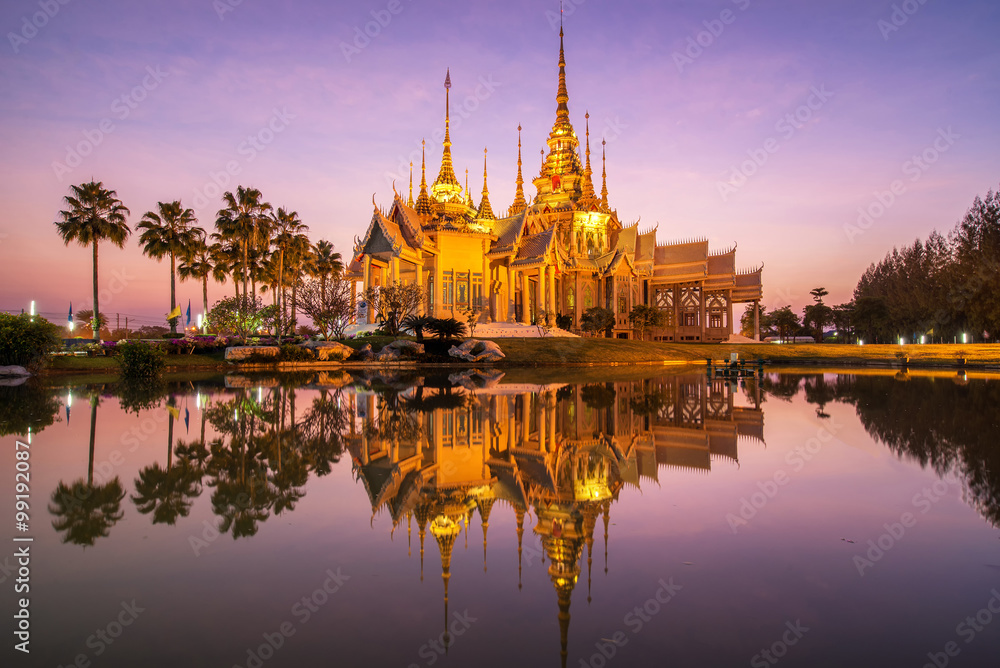 A beautiful temple in reflection in twilight