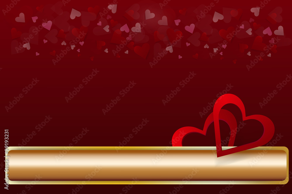 Two red hearts frame and golden rectangle Two red hearts frame and golden rectangle