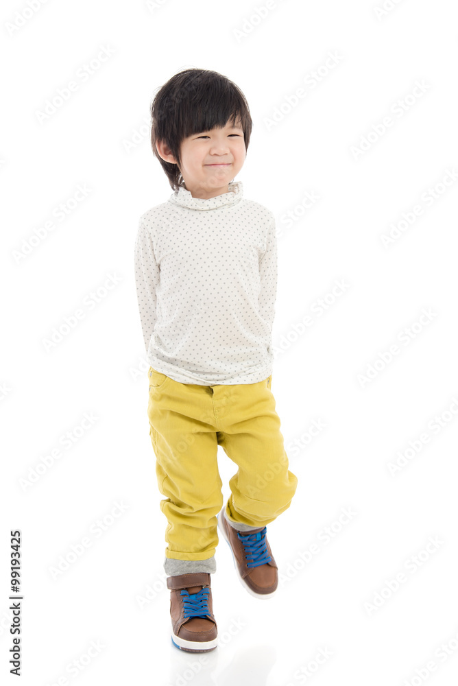 little asian boy on white background isolated