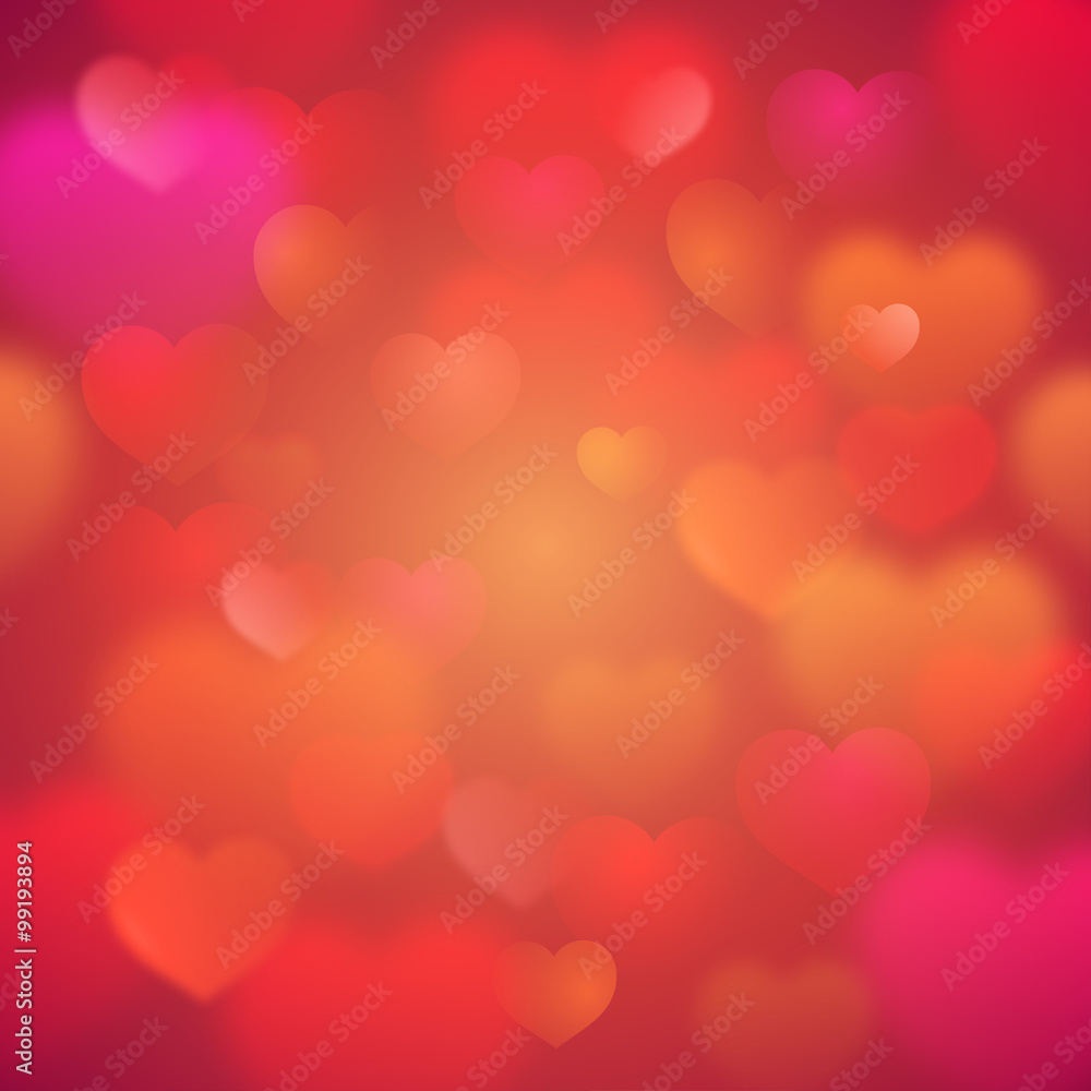 Abstract Design for Valentines Day with Glow Soft Blurred Hearts on Background. Vector Illustration.