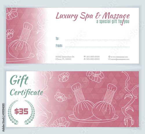Spa, massage gift certificate template