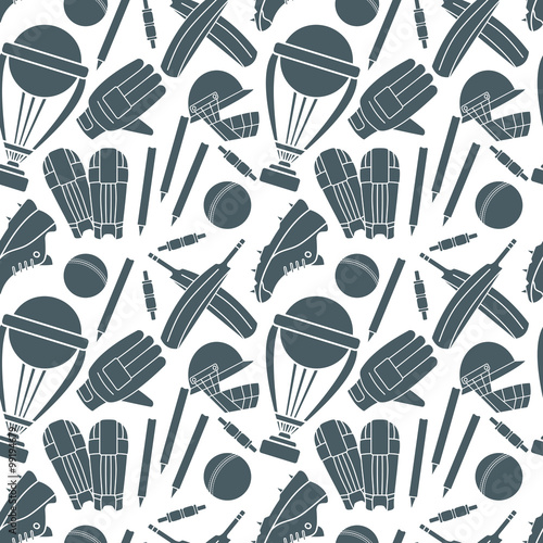 Seamless pattern with h cricket game elements