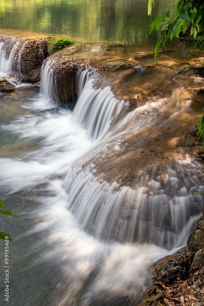 Beautiful flowing waterfall on the rock