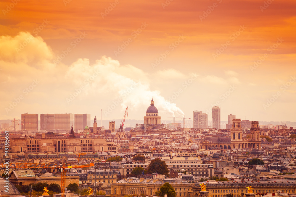 Panorama of Paris with the Pantheon, France