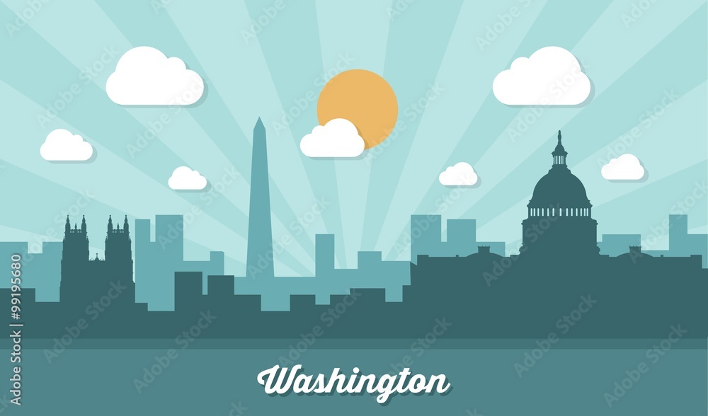 Washington skyline - flat design 