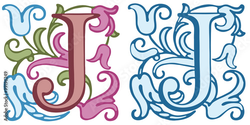 Vintage initials letter J.